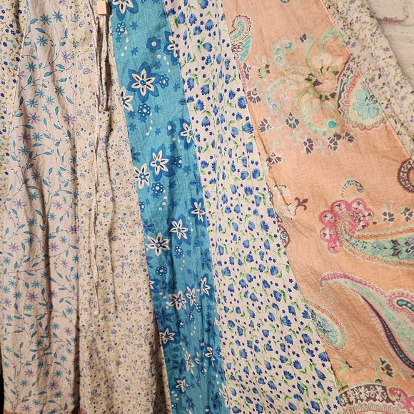 Blue Sky Mixed Patchwork Hippie Boho Cottagecore Festival Maxi Skirt Sz Large - Picture 8 of 13